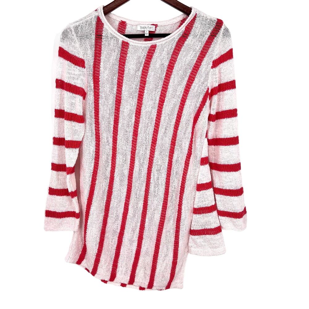 Habitat Small White Coral Pink Wearable Art Open Knit Abstract Blouse Shirt Top